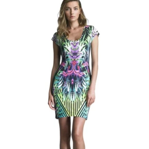 Womens Just Cavalli Black Multicolor Abstract Floral Pencil Sheath Dress M - Picture 1 of 10
